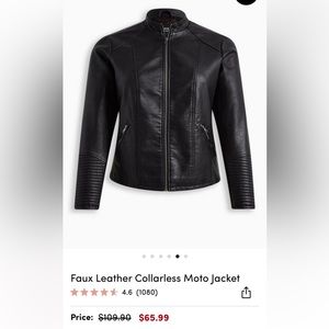 Faux Leather Collarless Moto Jacket